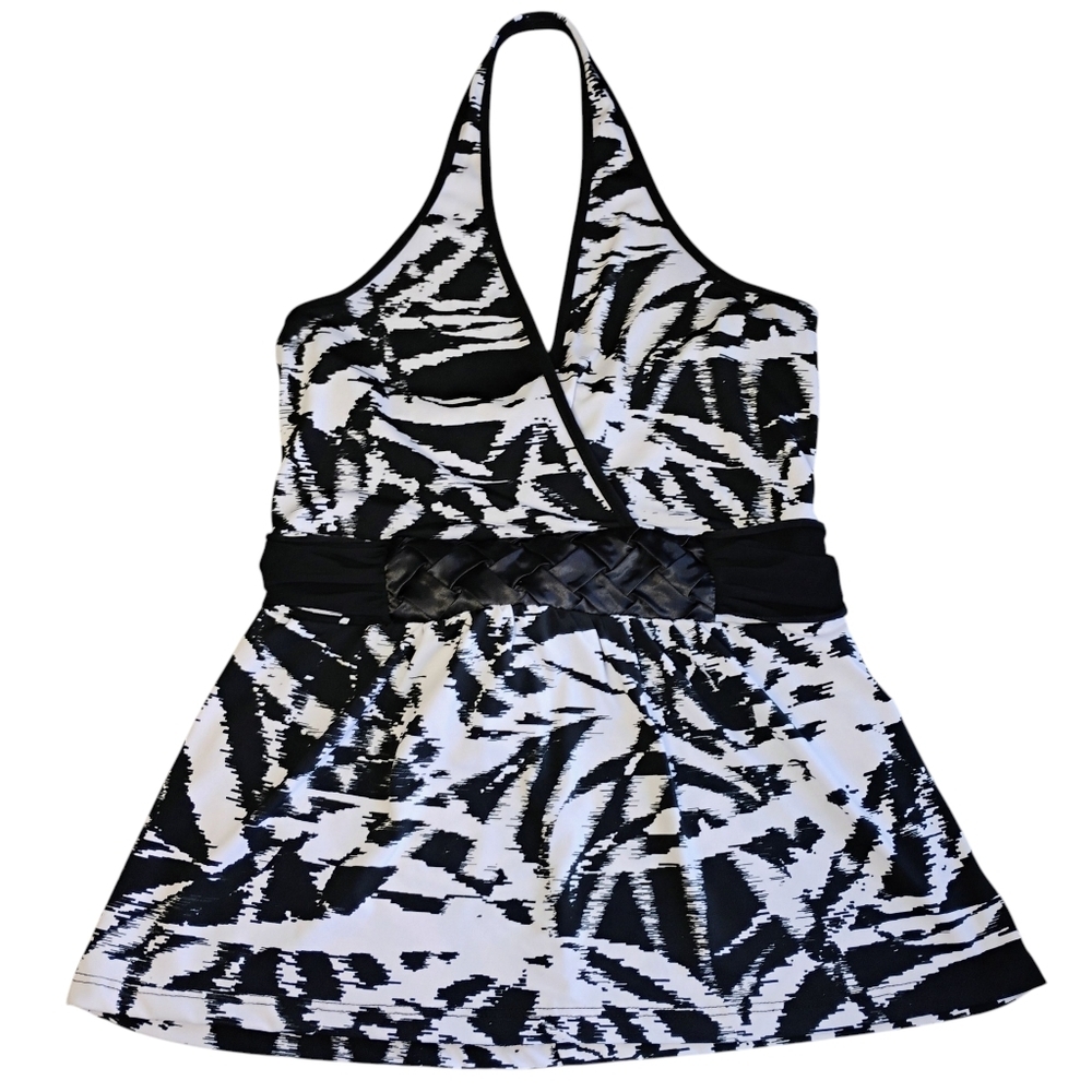 Vintage Wet Seal Halter Top Womens Large Black White Waist Tie Y2K Art To‎ Wear